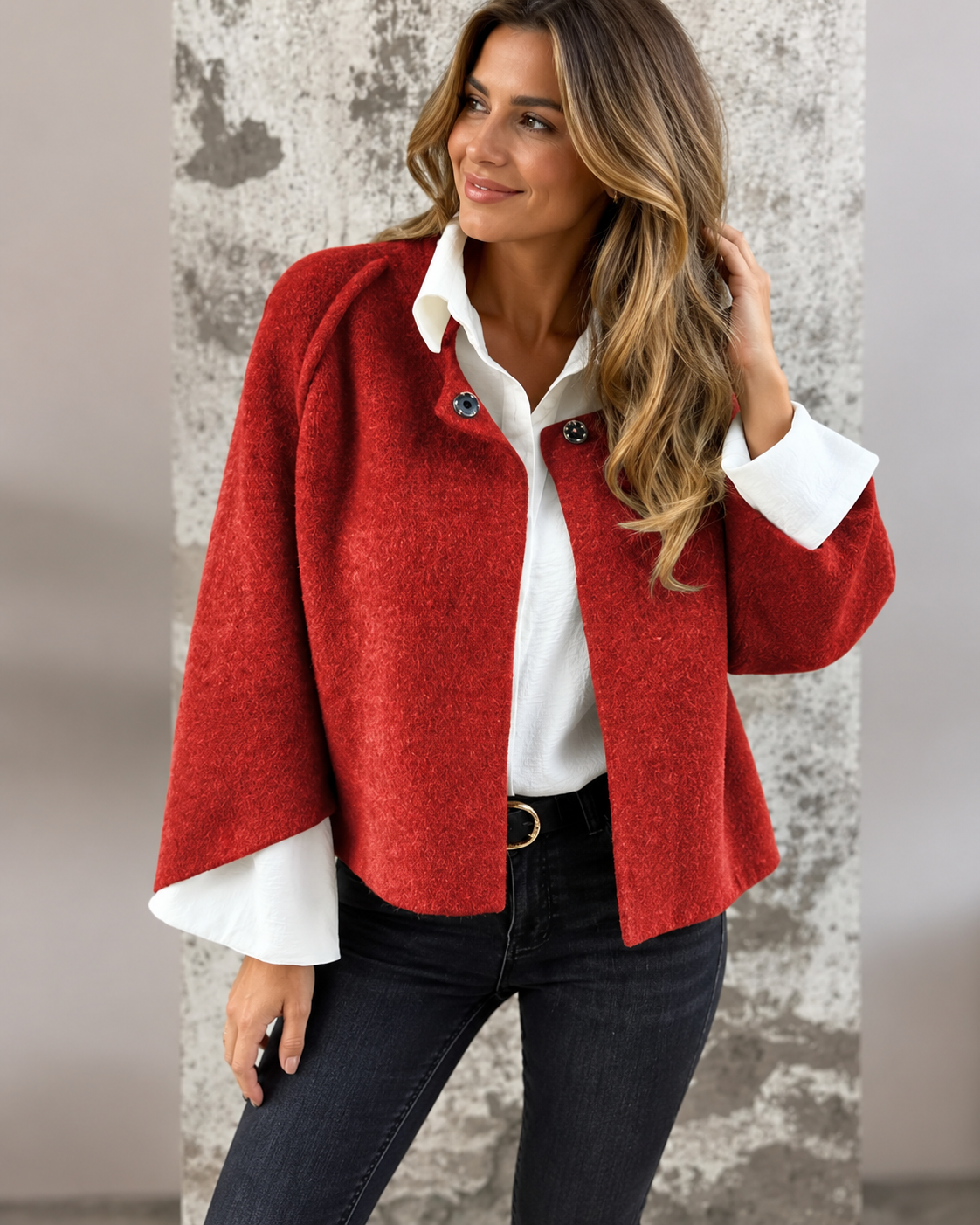 Merel™ | Veste courte en laine douce à boutons