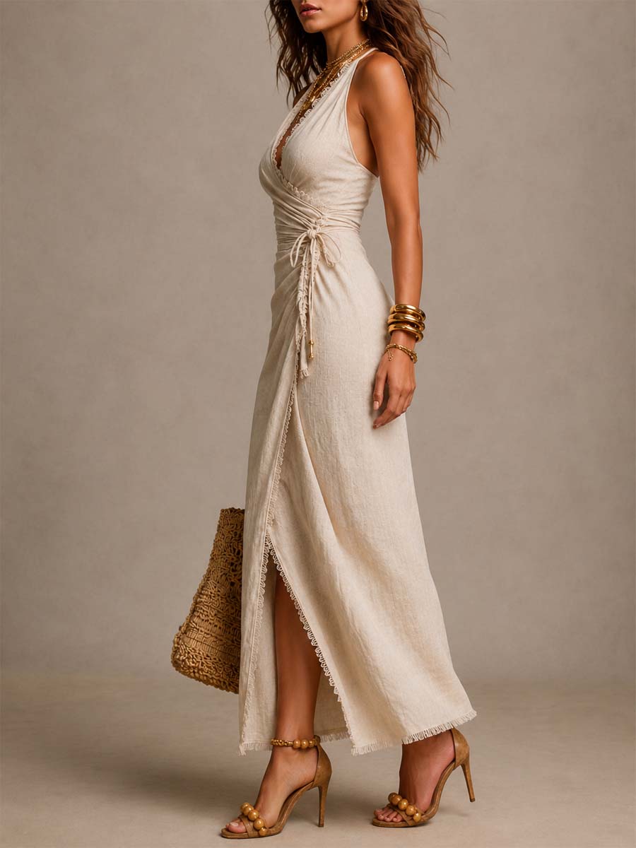 Tatiana | Vestido Midi con Escote Cruzado y Encaje