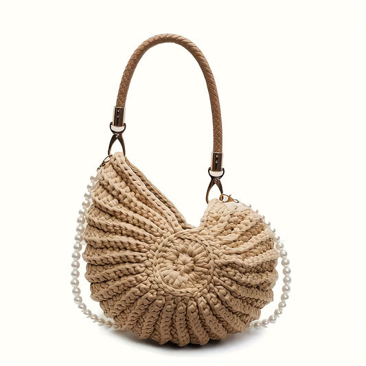 Teetasche | Geflochtene Tragetasche mit Kettenriemen – Camel