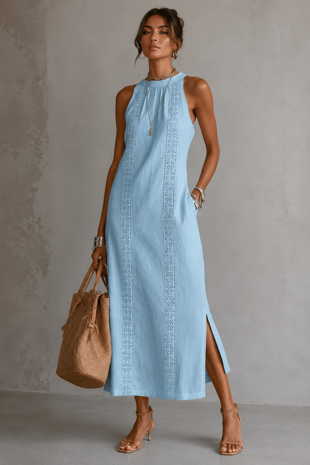 Leinenkleid mit Stehkragen