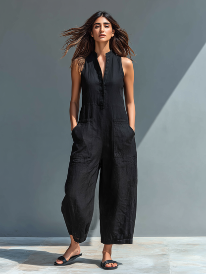 Matilde | Ärmelloser Overall aus Leinenmix im minimalistischen Stil