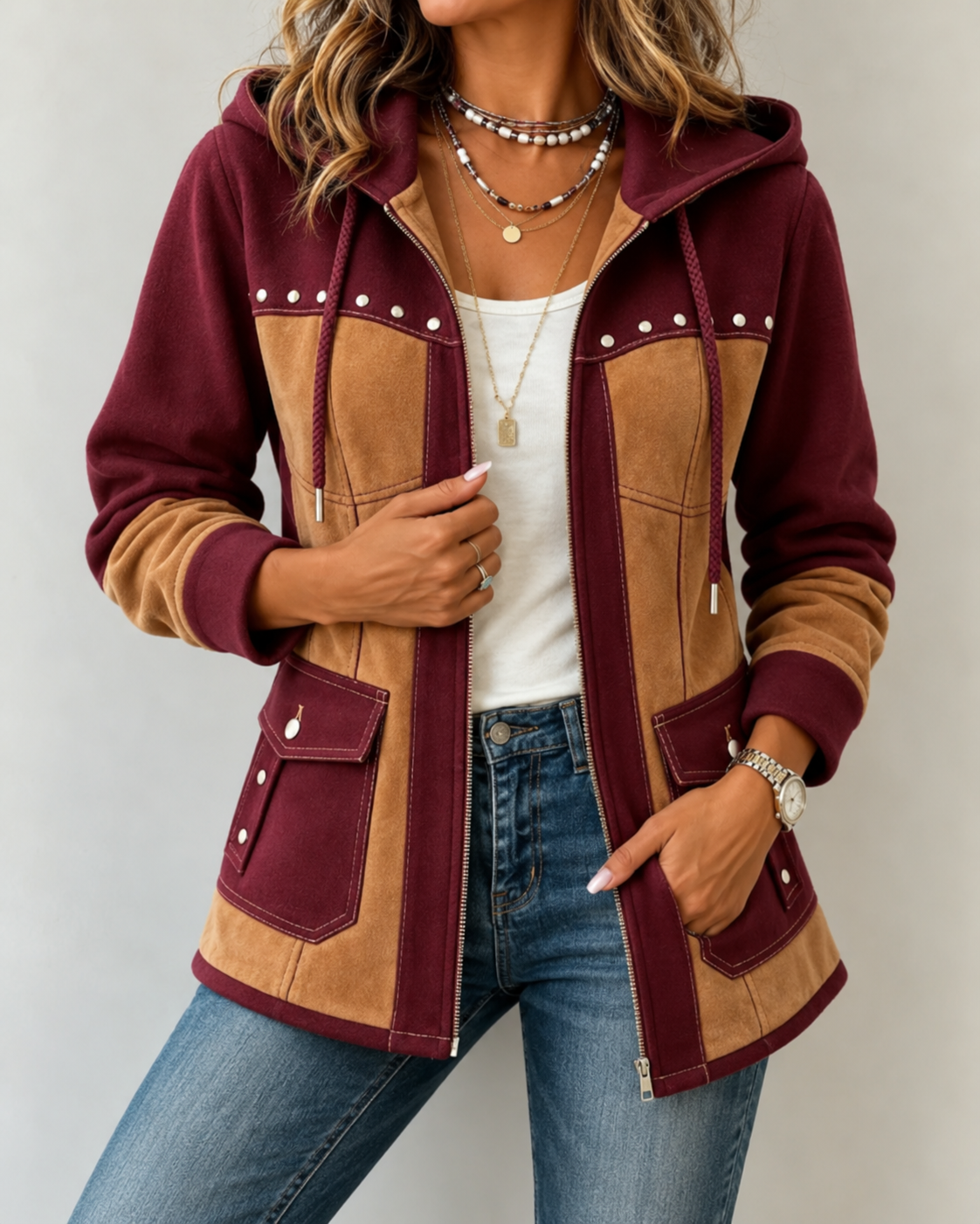 Demi™ | Bequeme Patchwork-Jacke mit Kapuze
