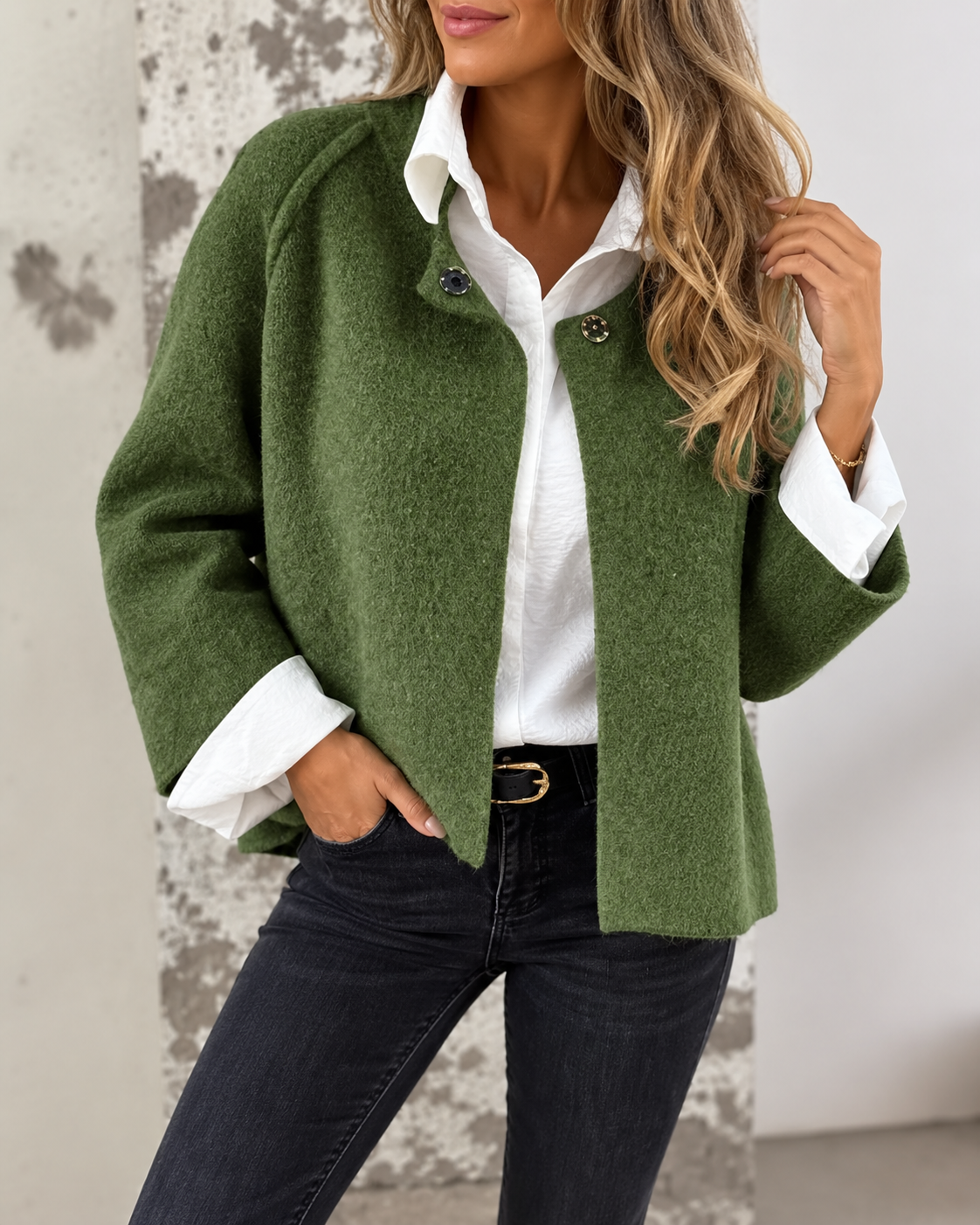 Merel™ | Veste courte en laine douce à boutons