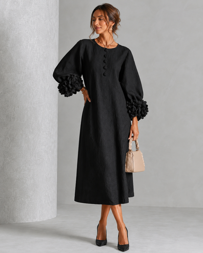 Sore™ | Vestido Midi Elegante que Disimula el Abdomen con Mangas de Flores
