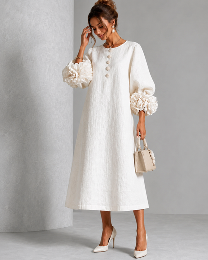 Sore™ | Vestido Midi Elegante que Disimula el Abdomen con Mangas de Flores