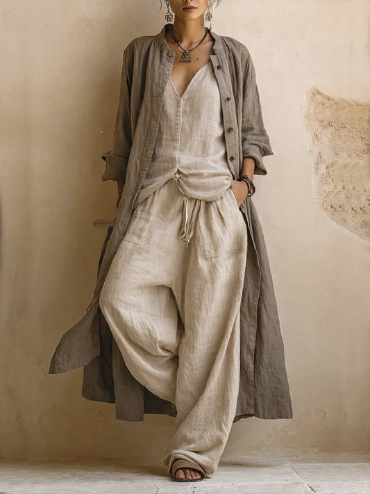 Eleonora | Komplettes 3-teiliges Bohemian-Set mit langem Cardigan