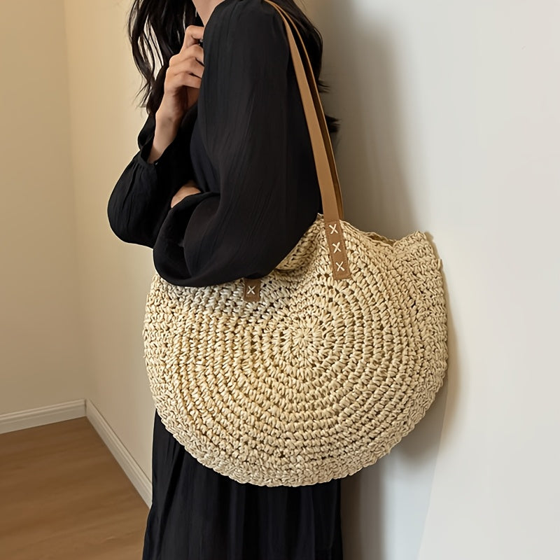 Lisa | Bolso Redondo de Paja Trenzada — Beige