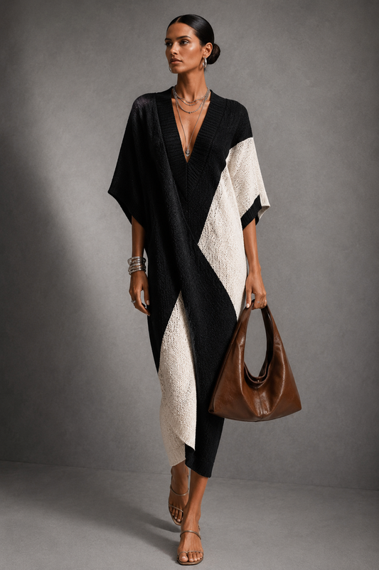 Amara | Vestido midi bicolor con escote en V
