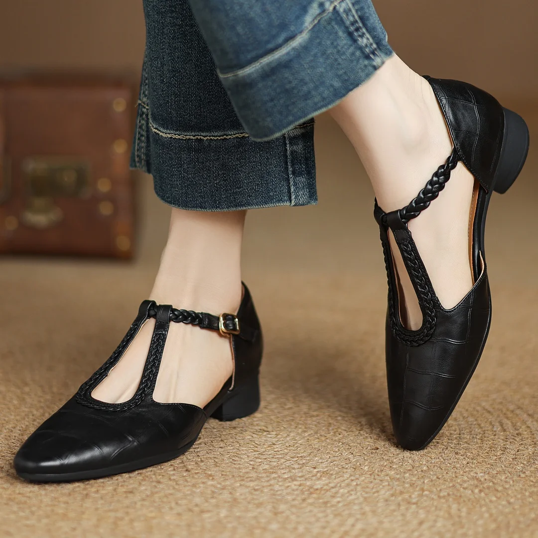 Etta | Sandalen aus Leder mit geflochtenem Riemen und Schnalle