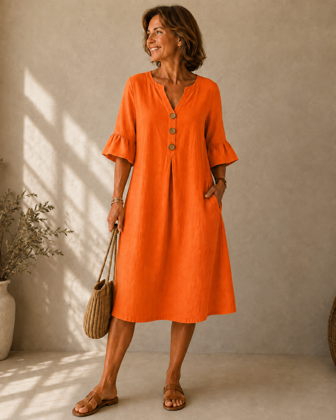Corinne™ | Robe midi à boutons qui masque le ventre