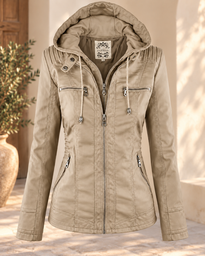 Noëlle™ | Elegante Jacke in Lederoptik mit Kapuze