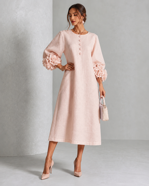 Sore™ | Vestido Midi Elegante que Disimula el Abdomen con Mangas de Flores