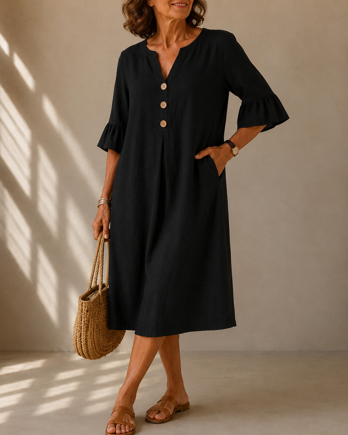 Corinne™ | Robe midi à boutons qui masque le ventre