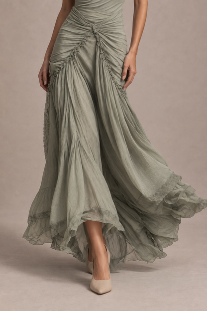 Serena | Vestido Maxi de Chifón Gris con Escote Descubierto