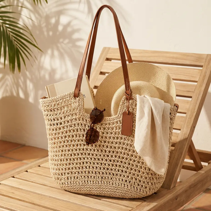 Alina | Gehäkelte Shopper-Tasche, handgeflochten – Hellbeige