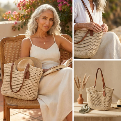 Alina | Gehäkelte Shopper-Tasche, handgeflochten – Hellbeige