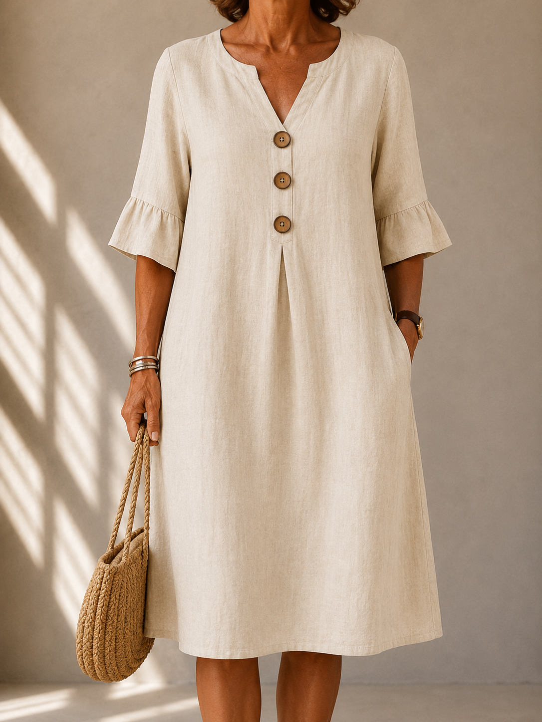 Corinne™ | Robe midi à boutons qui masque le ventre