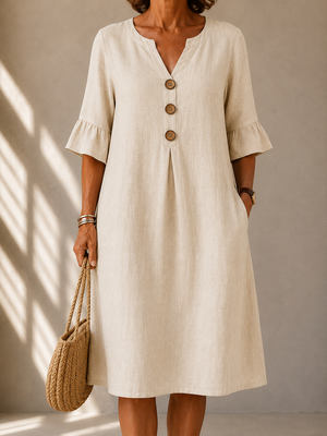 Corinne™ | Robe midi à boutons qui masque le ventre