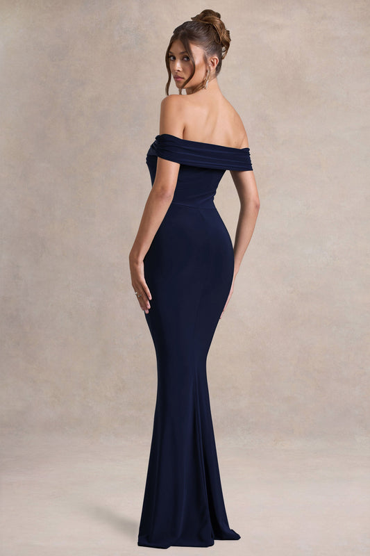 Law of Attraction | Vestido Largo Azul Marino Bardot con Abertura