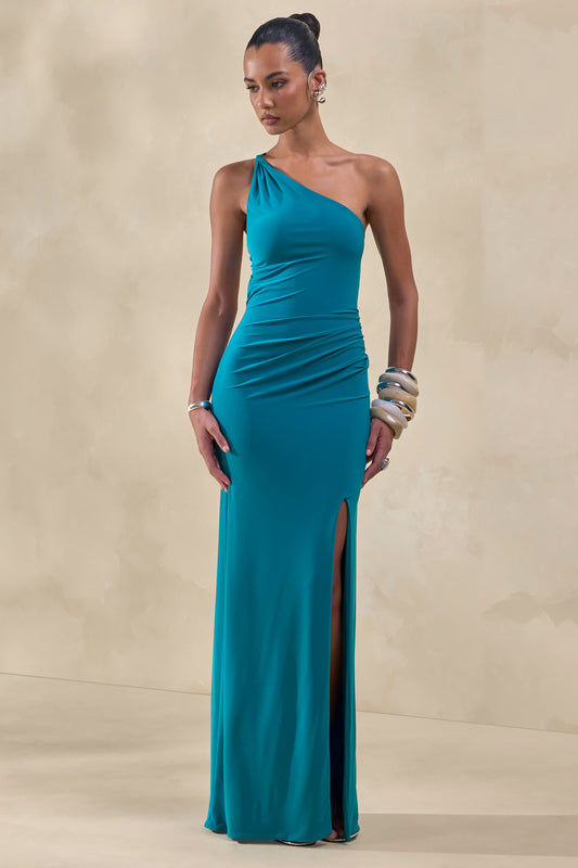 Dressing Up | Vestido Largo Turquesa De Un Solo Hombro Con Detalle De Espalda Descubierta