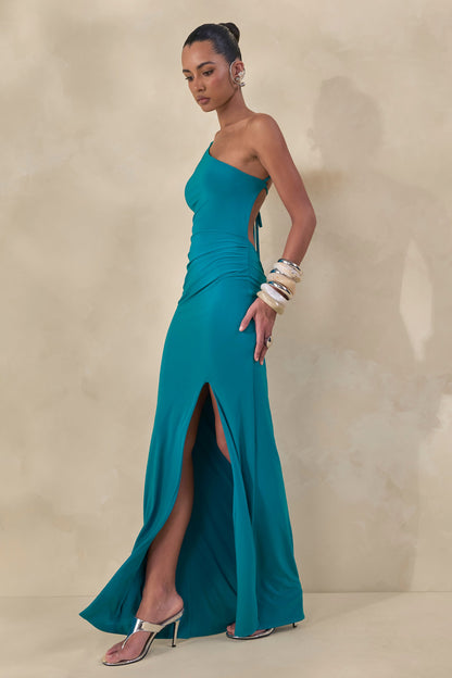 Dressing Up | Vestido Largo Turquesa De Un Solo Hombro Con Detalle De Espalda Descubierta