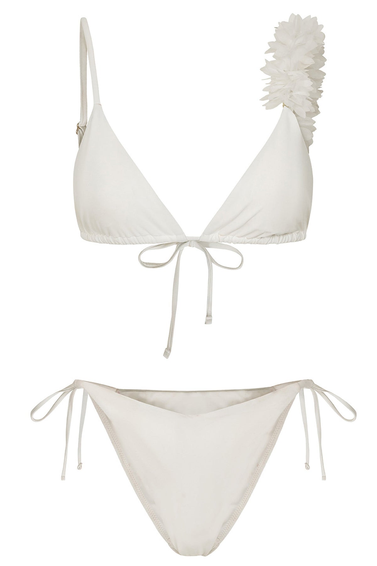 Cassia | Top de bikini blanco con ribete de flores en triángulo