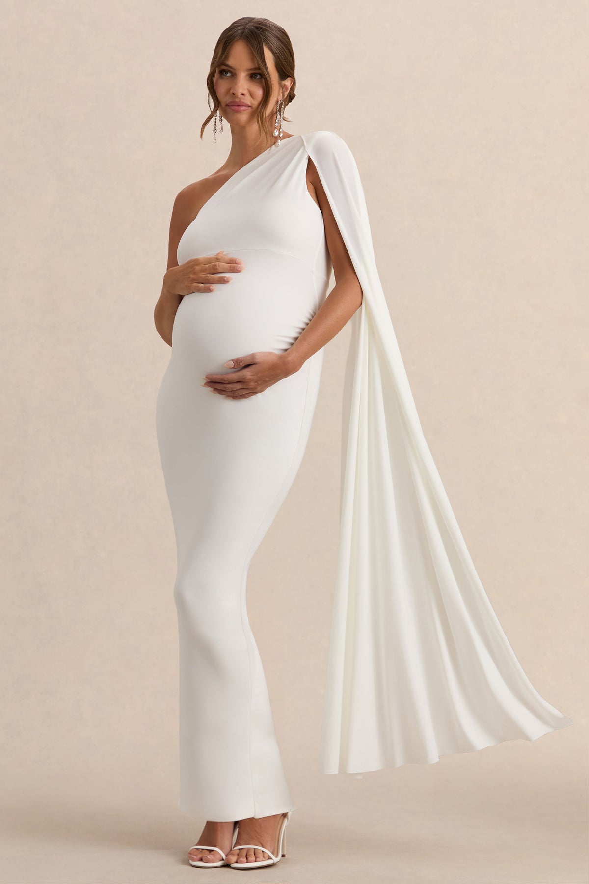 Amaryllis | Vestido Largo Blanco de premamá con una Manga y Capa