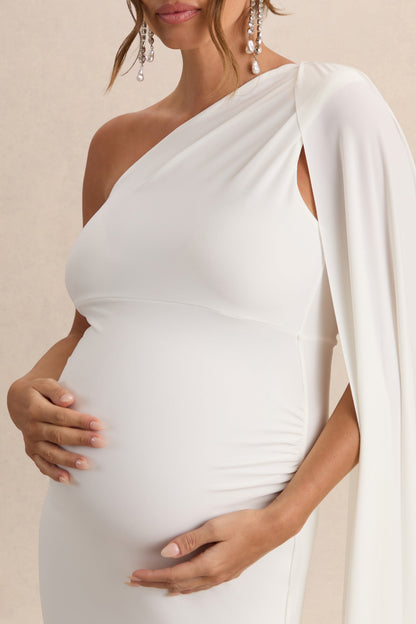 Amaryllis | Vestido Largo Blanco de premamá con una Manga y Capa