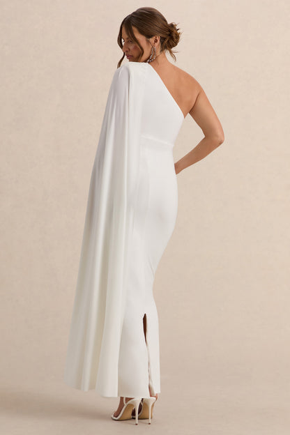 Amaryllis | Vestido Largo Blanco de premamá con una Manga y Capa