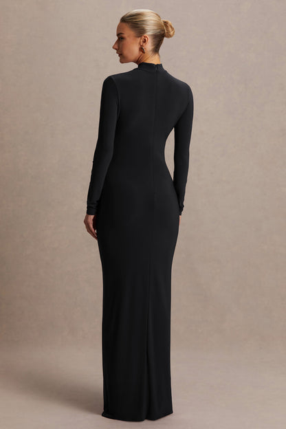 Alejandra | Vestido Largo de premamá en negro con mangas largas y abertura