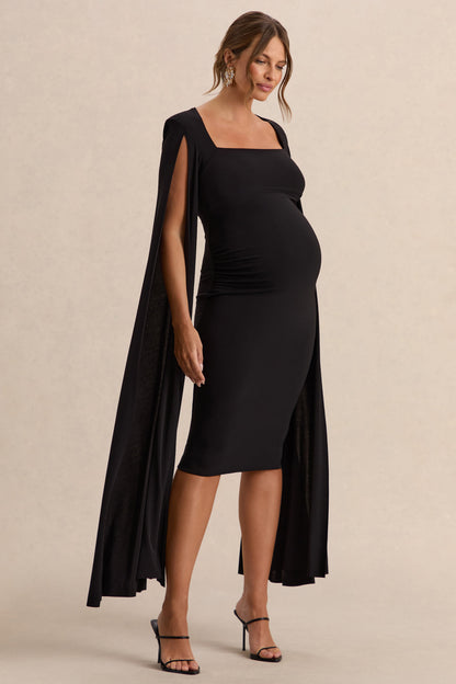 Flawless | Vestido midi premamá en negro con escote cuadrado y mangas capa