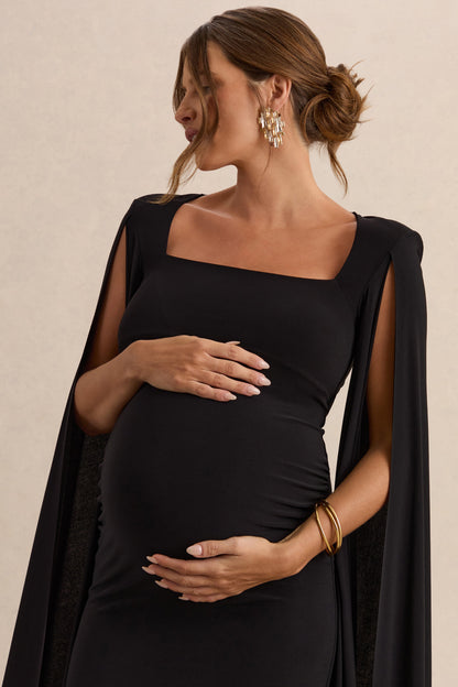 Flawless | Vestido midi premamá en negro con escote cuadrado y mangas capa