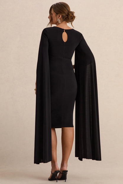 Flawless | Vestido midi premamá en negro con escote cuadrado y mangas capa