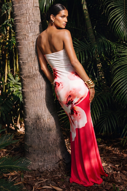 Ceremony | Vestido largo con escote bandeau de Flores Rosas Grandes