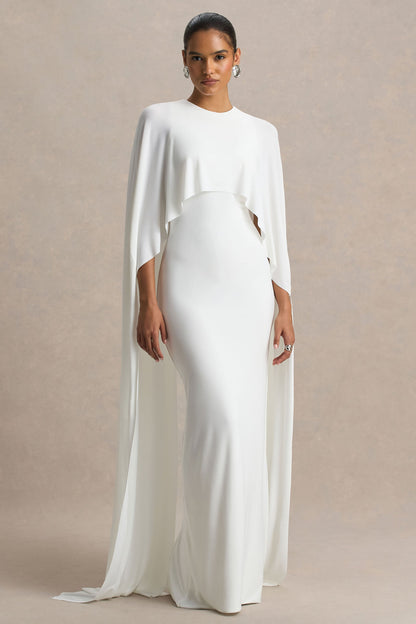 Padma | Vestido Largo Blanco con Mangas Tipo Capa