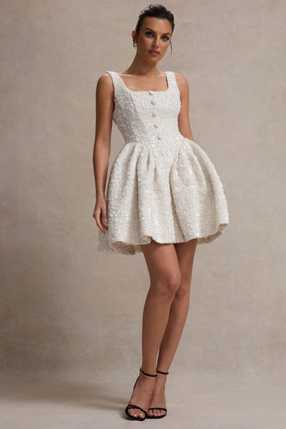 Sugar Plum | Vestido corto de bouclé con falda vaporosa y escote cuadrado