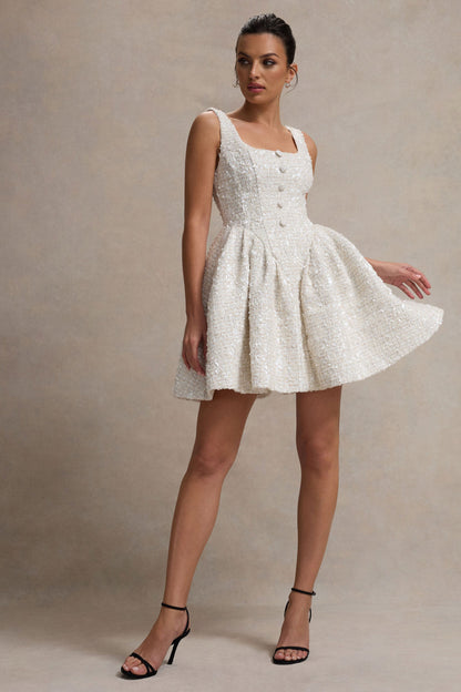 Sugar Plum | Vestido corto de bouclé con falda vaporosa y escote cuadrado