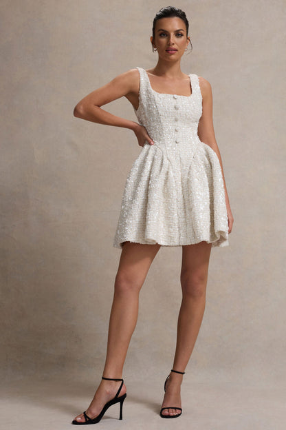 Sugar Plum | Vestido corto de bouclé con falda vaporosa y escote cuadrado