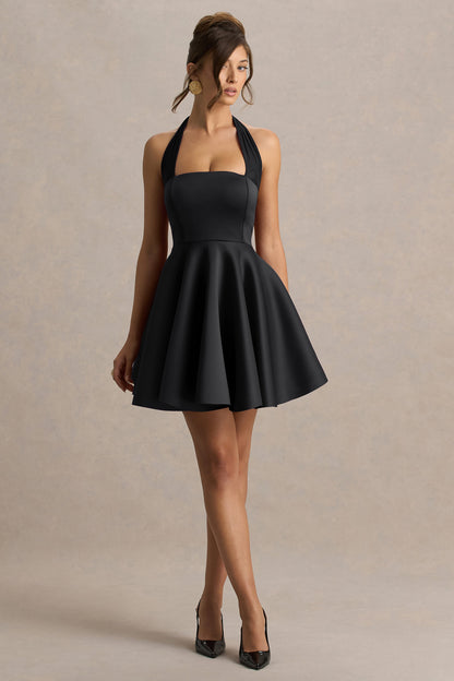 Peggy | Vestido Corto Negro Skater con Escote Halter