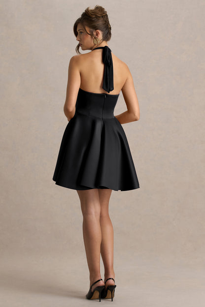 Peggy | Vestido Corto Negro Skater con Escote Halter
