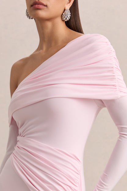 Savita | Vestido Corto Rosa Claro Con Fruncido, Escote Asimétrico Y Drapeado