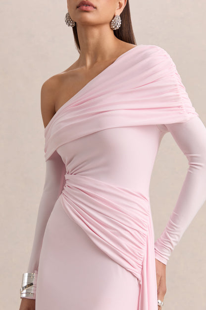 Savita | Vestido Corto Rosa Claro Con Fruncido, Escote Asimétrico Y Drapeado