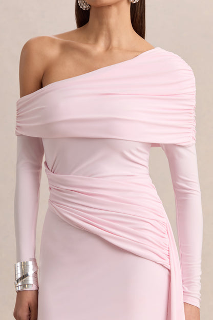 Savita | Vestido Corto Rosa Claro Con Fruncido, Escote Asimétrico Y Drapeado