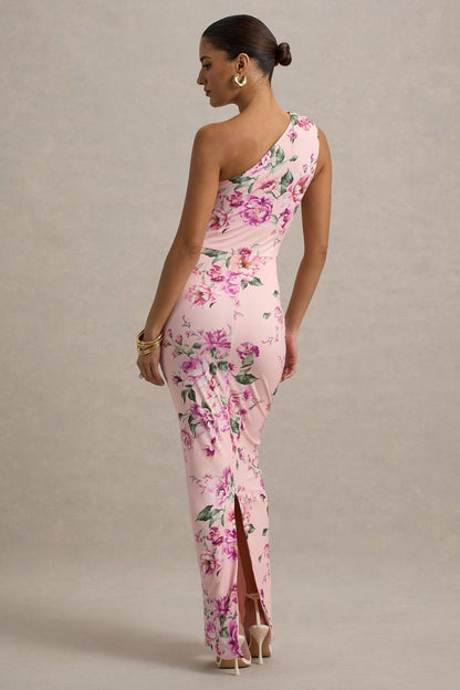 Dalarie | Vestido largo fruncido con escote asimétrico y estampado floral