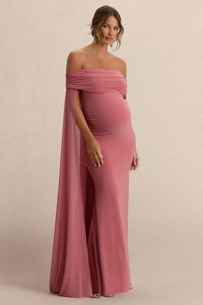 Carlotta | Vestido largo de maternidad en rosa con capa de chifón trasera