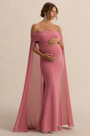 Carlotta | Vestido largo de maternidad en rosa con capa de chifón trasera