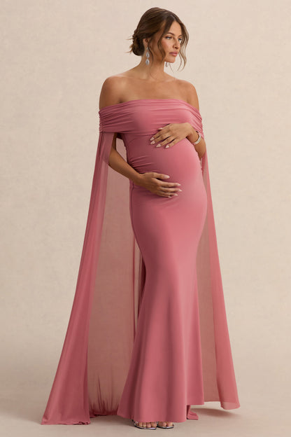 Carlotta | Vestido largo de maternidad en rosa con capa de chifón trasera