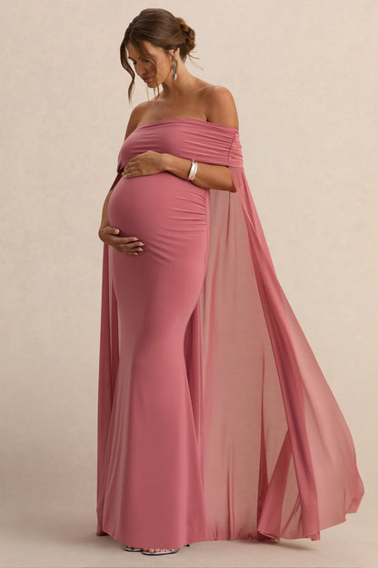 Carlotta | Vestido largo de maternidad en rosa con capa de chifón trasera