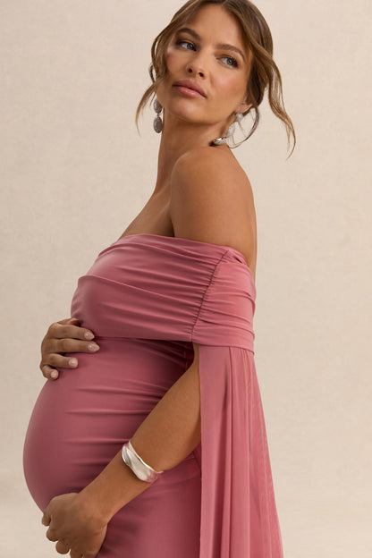 Carlotta | Vestido largo de maternidad en rosa con capa de chifón trasera