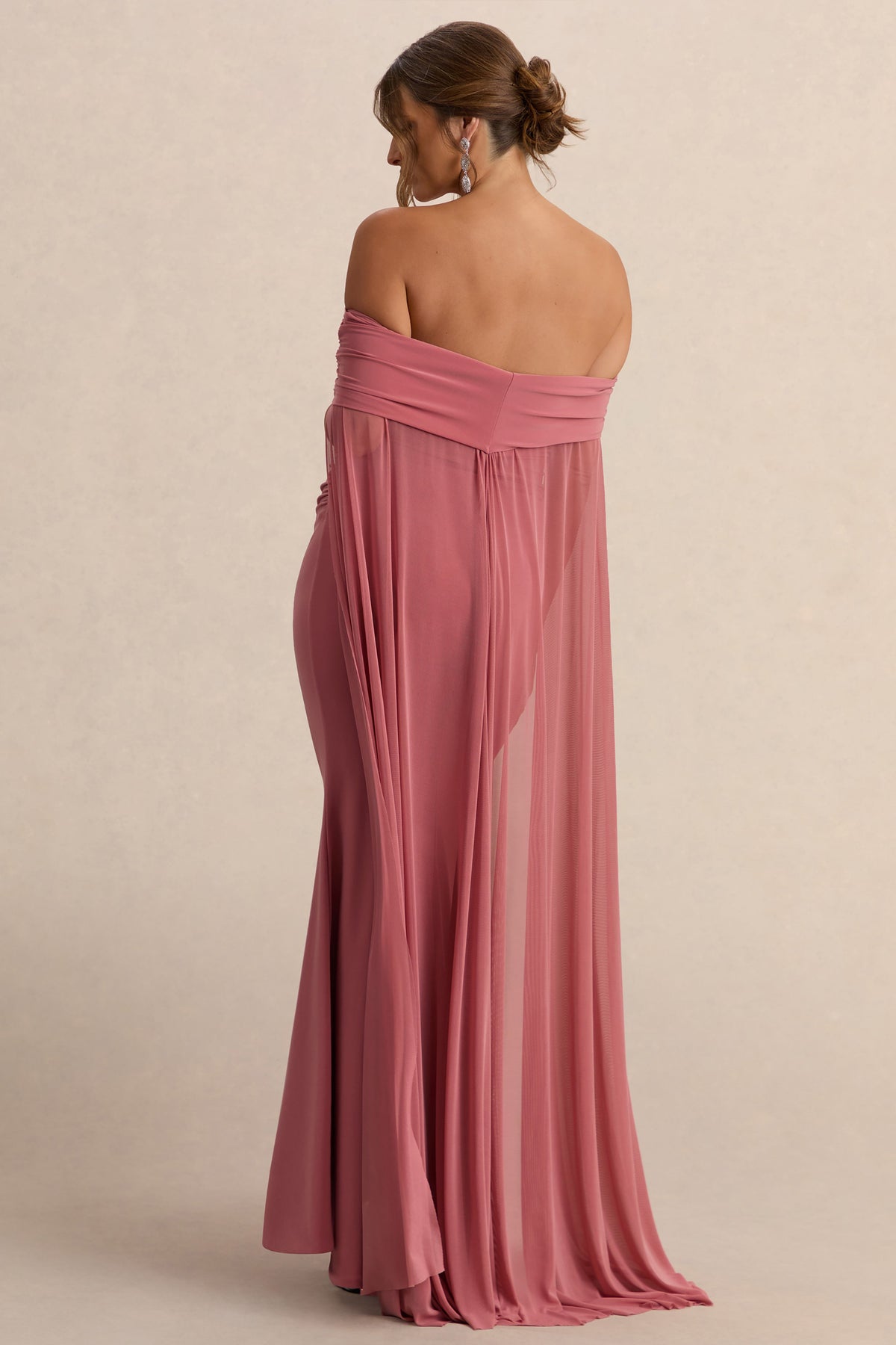Carlotta | Vestido largo de maternidad en rosa con capa de chifón trasera